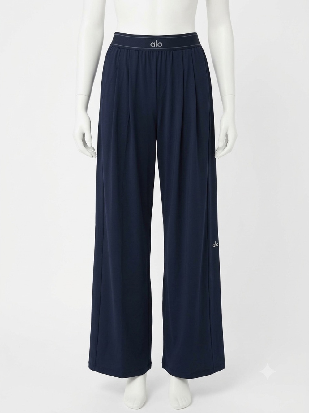 ALO Authentic Suit Up Trouser Yoga Navy Wide-Leg Lounge Pants Size Large
